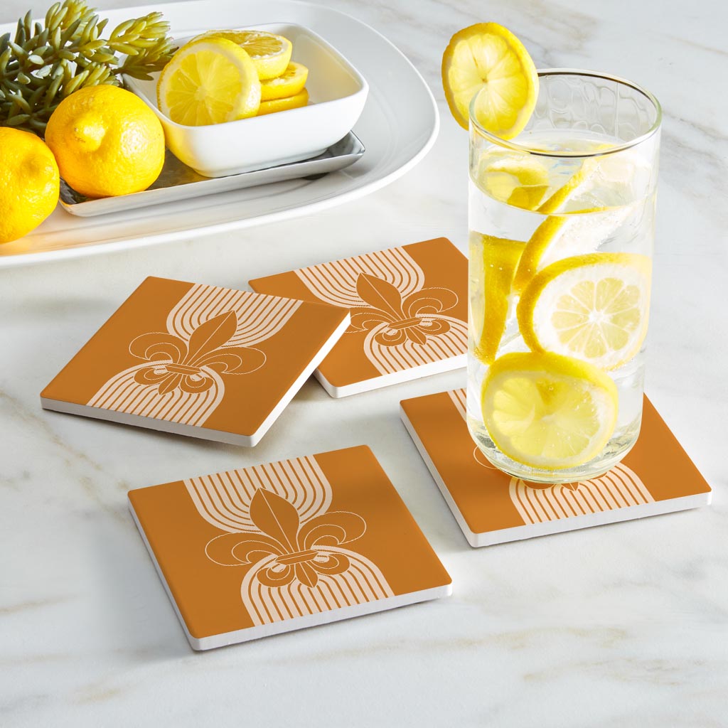 Modern Minimalist Louisiana Orange Fleu De Lis | Absorbent Coasters | Set of 4 | Min 2