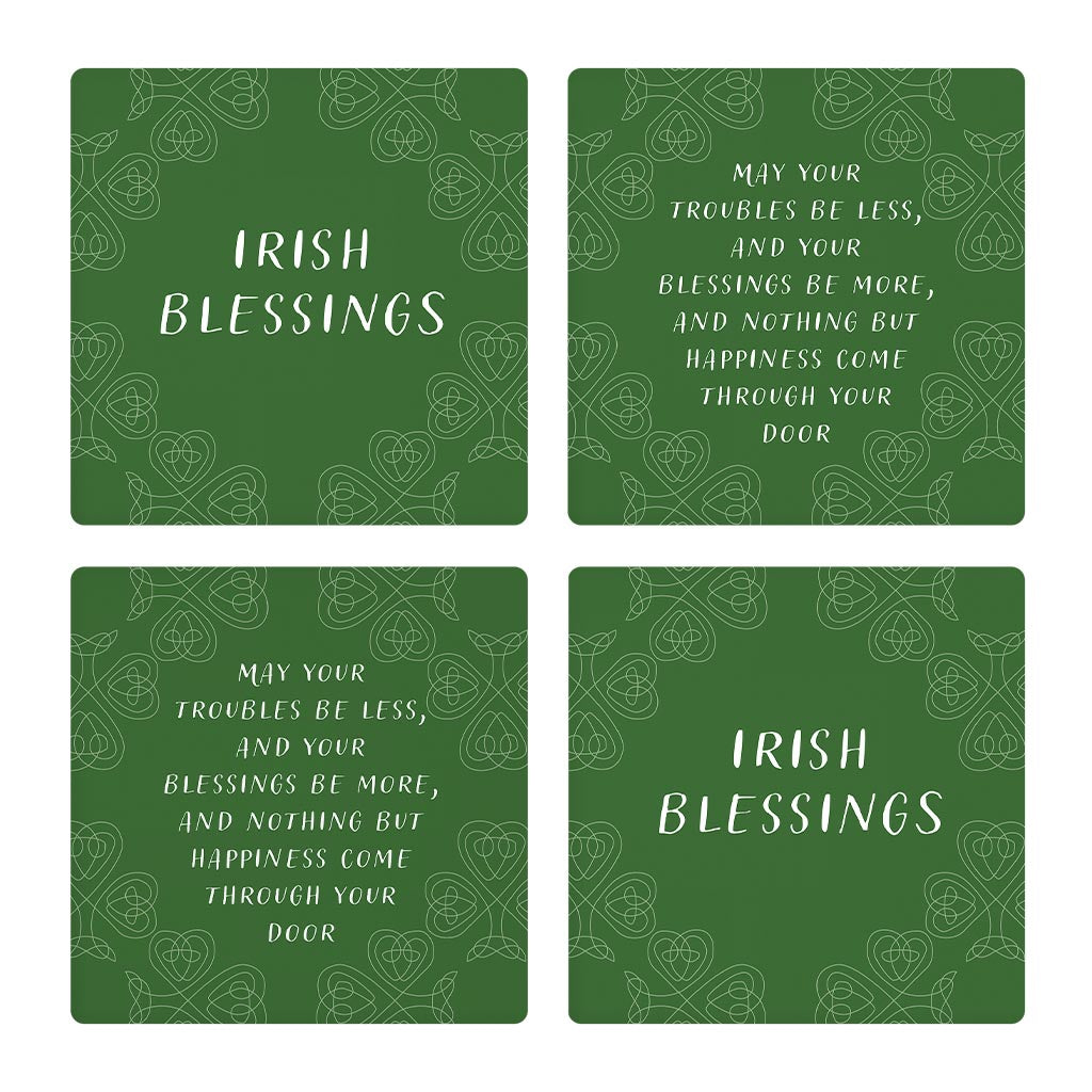 Dark Green Shamrock Irish Blessings Poem | Absorbent Coasters | Set of 4 | Min 2