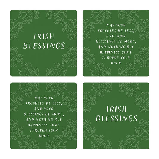 Dark Green Shamrock Irish Blessings Poem | Absorbent Coasters | Set of 4 | Min 2