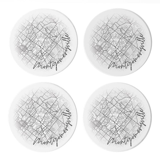 Minimalistic B&W Pennsylvania Montgomeryville Circle Map | Absorbent Coasters | Set of 4 | Min 2