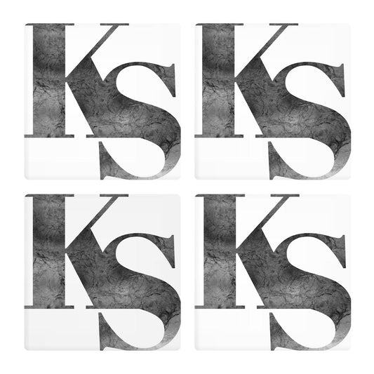 Minimalist B&W Kansas White Initials | Absorbent Coasters | Set of 4 | Min 2