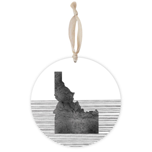 Minimalist B&W Idaho State With Straight Lines | Wood Ornament | Eaches | Min 1