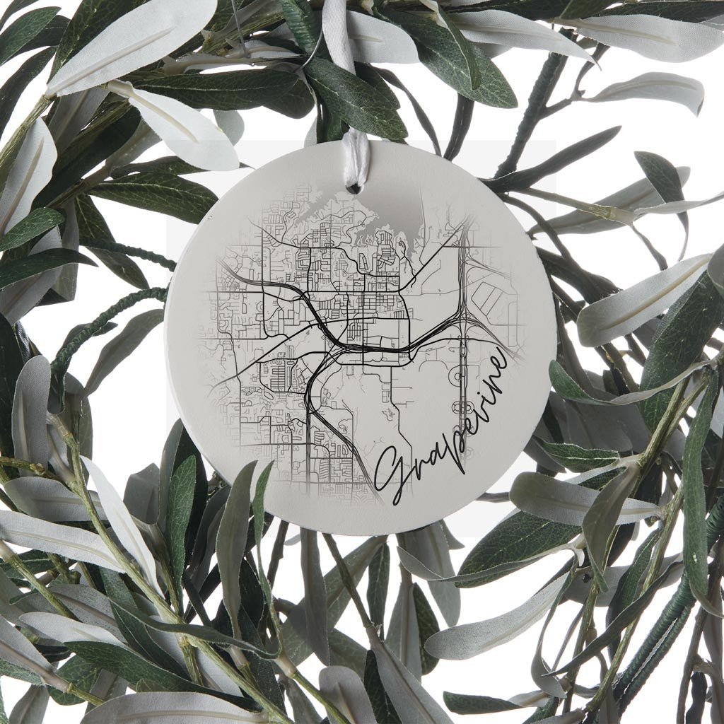 Minimalistic B&W Texas Grapevine Circle Map | Wood Ornament | Eaches | Min 6