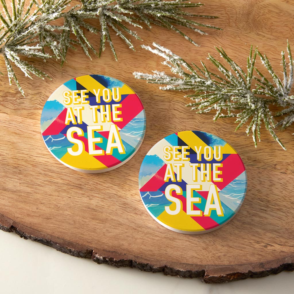 See You At The Sea| Absorbent Car Coasters | Set of 2 | Min 4