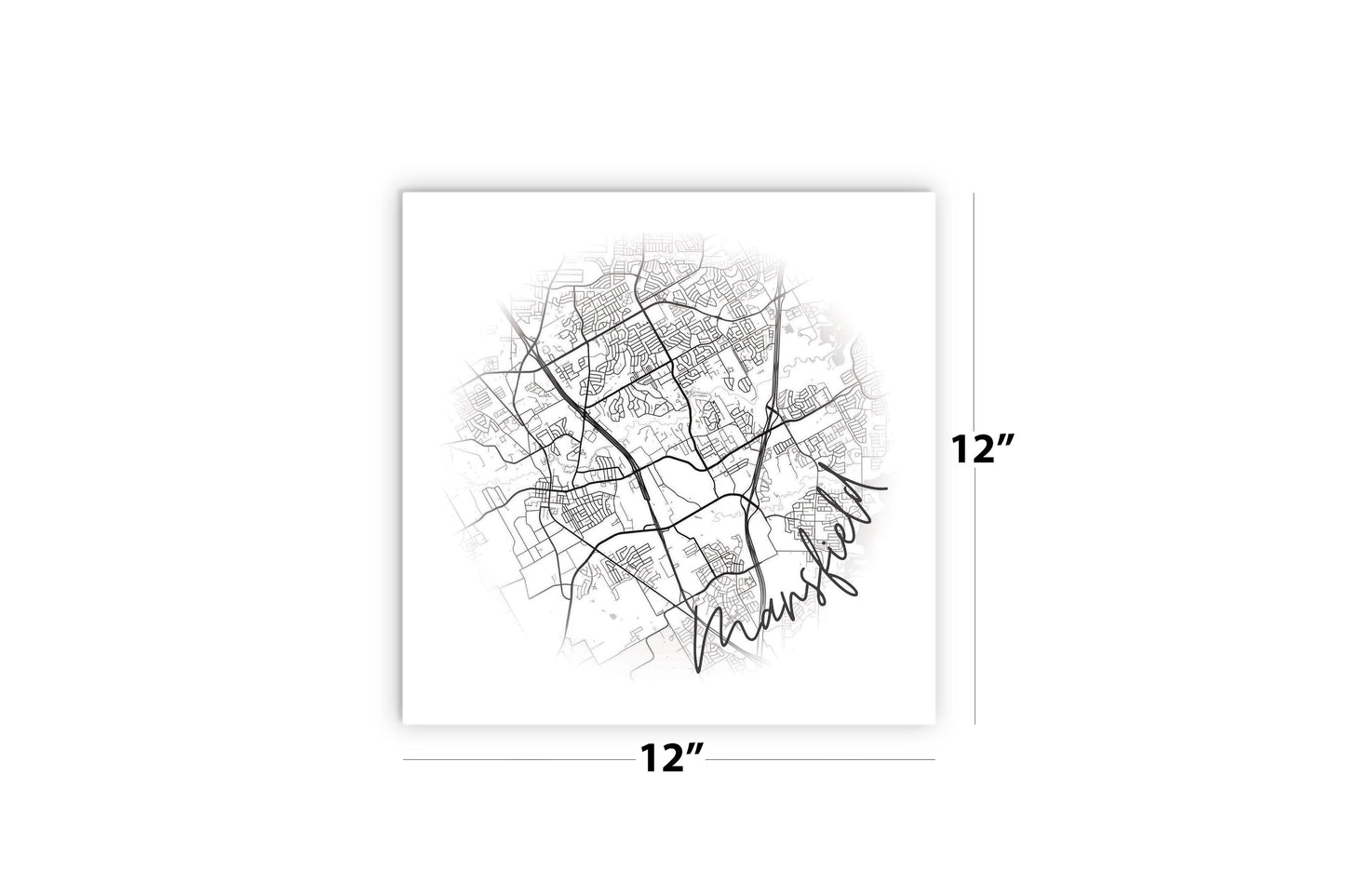 Minimalistic B&W Texas Mansfield Circle Map | Wood Sign | Eaches | Min 2