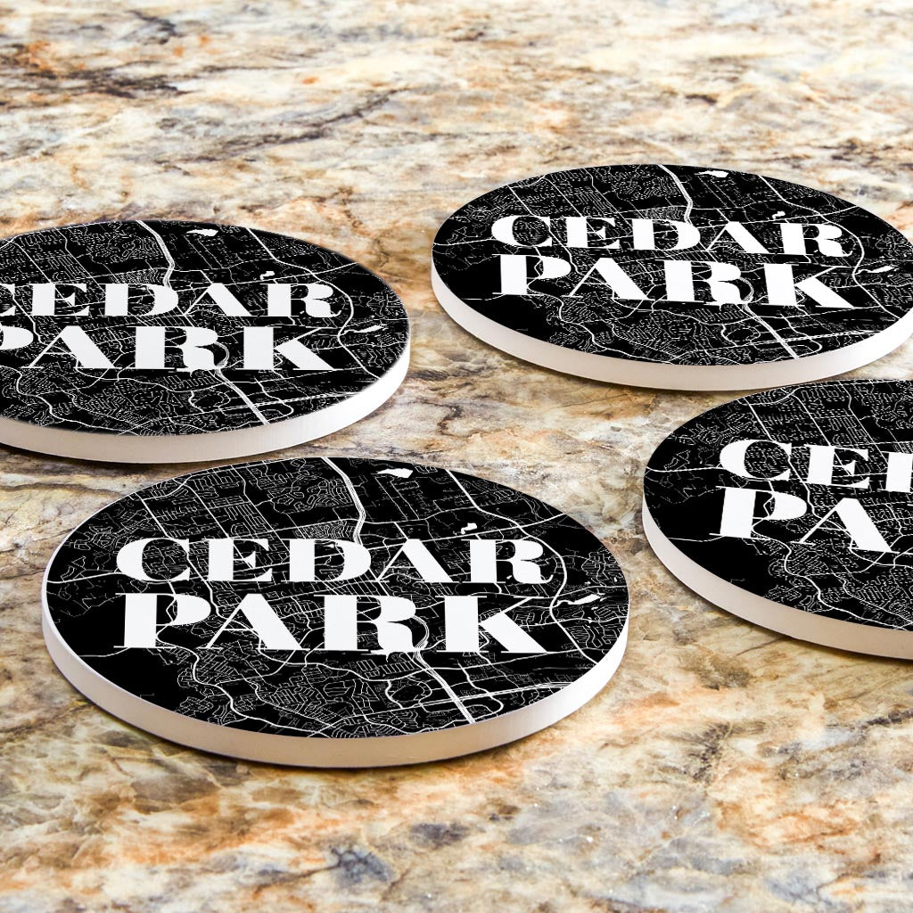 Minimalistic B&W Texas Cedar Park Map | Absorbent Coasters | Set of 4 | Min 2