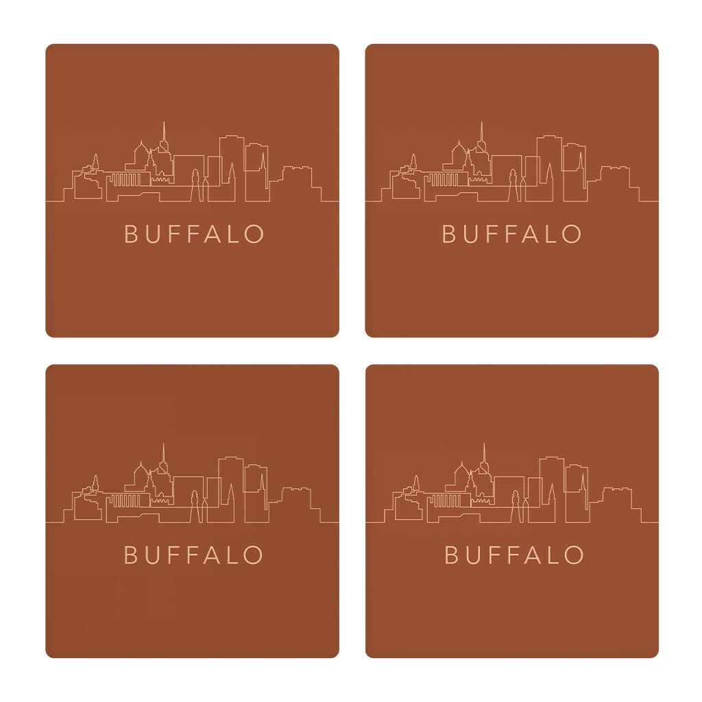 Modern Minimalist New York Buffalo Skyline | Absorbent Coasters | Set of 4 | Min 2