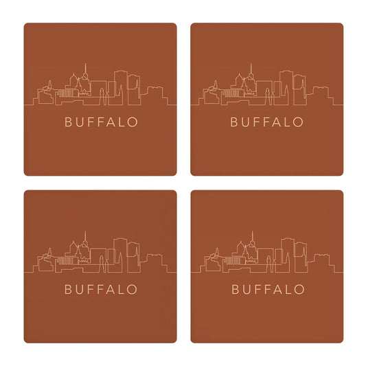 Modern Minimalist New York Buffalo Skyline | Absorbent Coasters | Set of 4 | Min 2