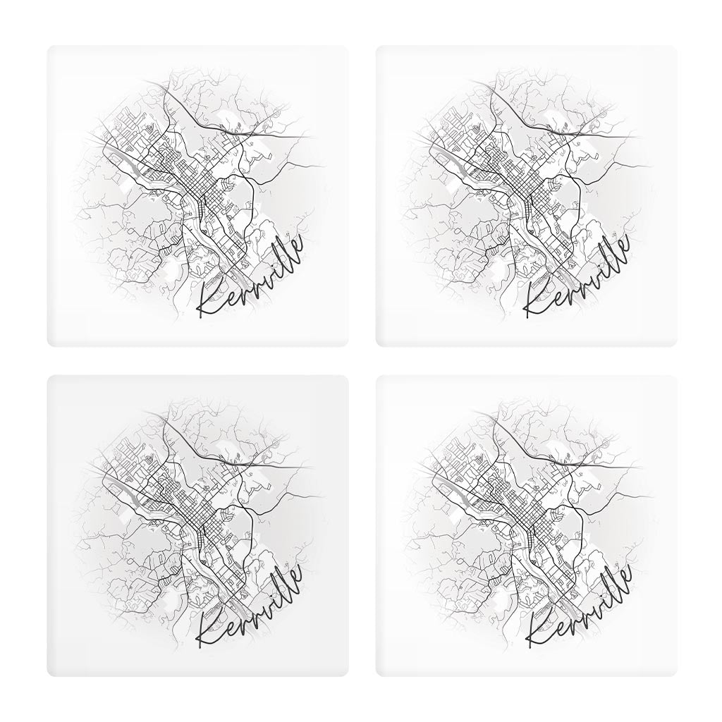 Minimalistic B&W Texas Kerrville Circle Map| Absorbent Coasters | Set of 4 | Min 2