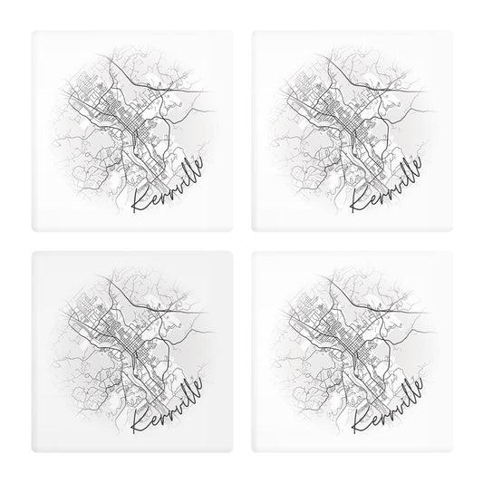 Minimalistic B&W Texas Kerrville Circle Map| Absorbent Coasters | Set of 4 | Min 2