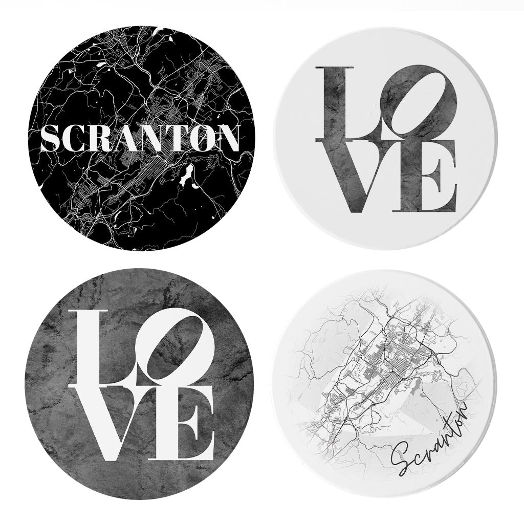 Minimalistic B&W Pennsylvania Scranton Maps Love| Absorbent Coasters | Set of 4 | Min 2