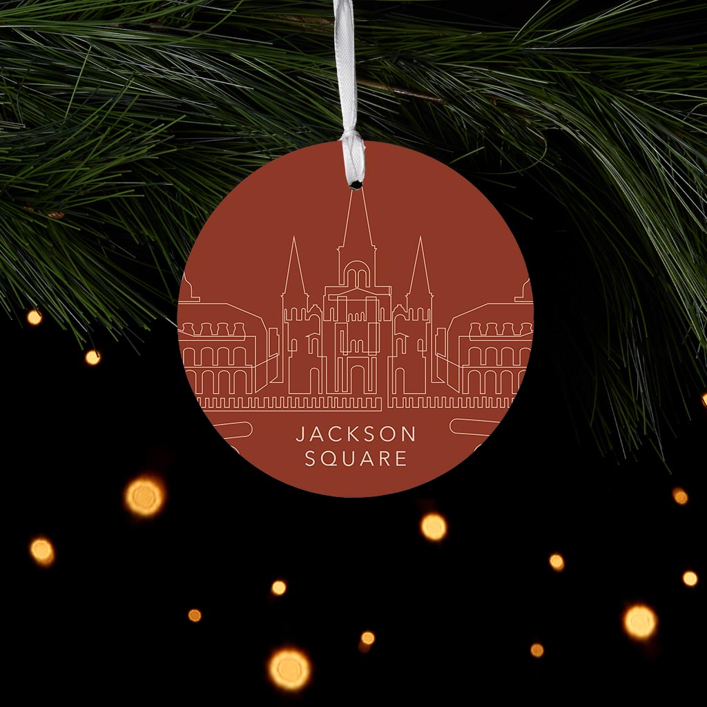 Modern Minimalist Louisiana Jackson Square Line Drawing| Wood Ornament | Eaches | Min 6