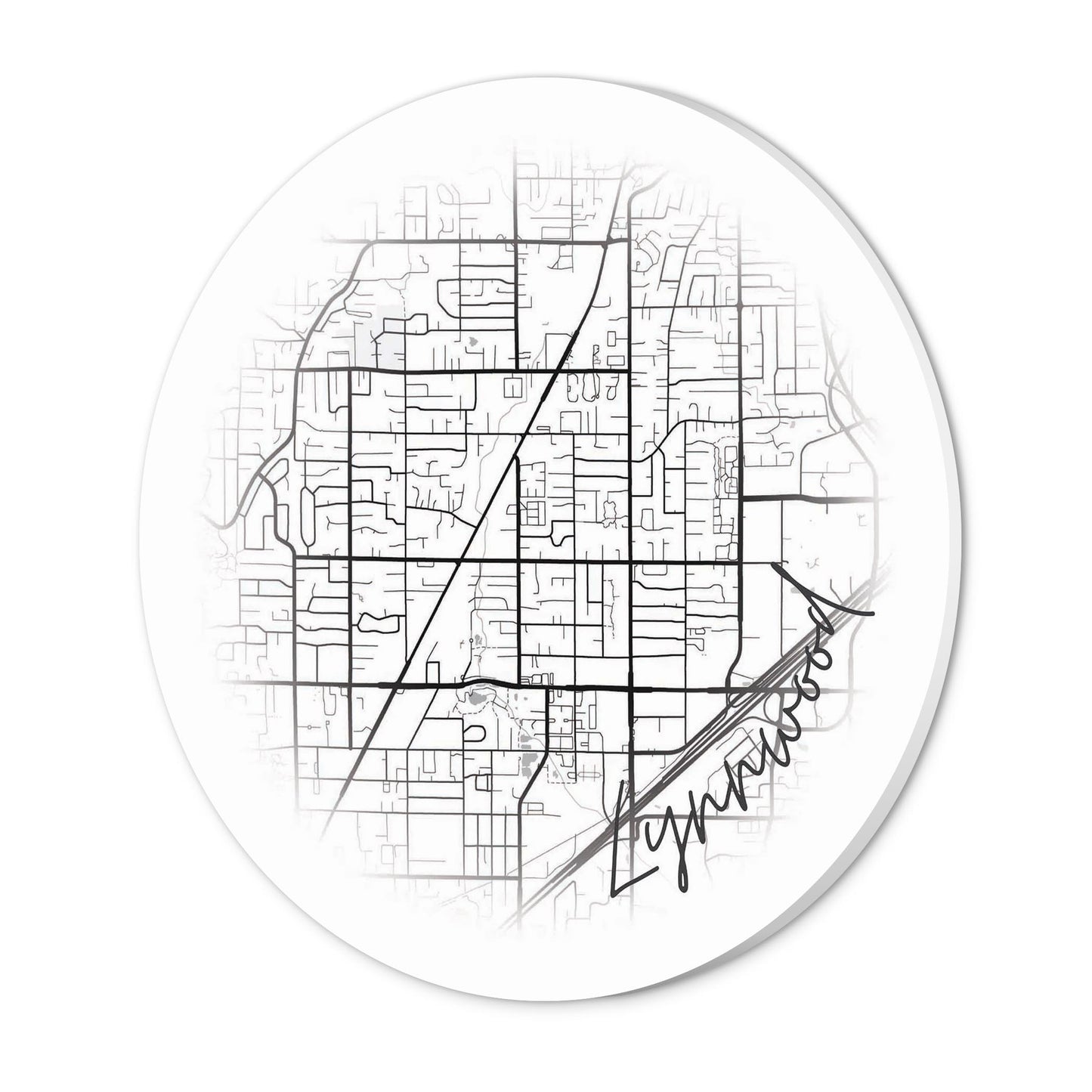 Minimalistic B&W Washington Lynnwood Circle Map | Wood Sign | Eaches | Min 1