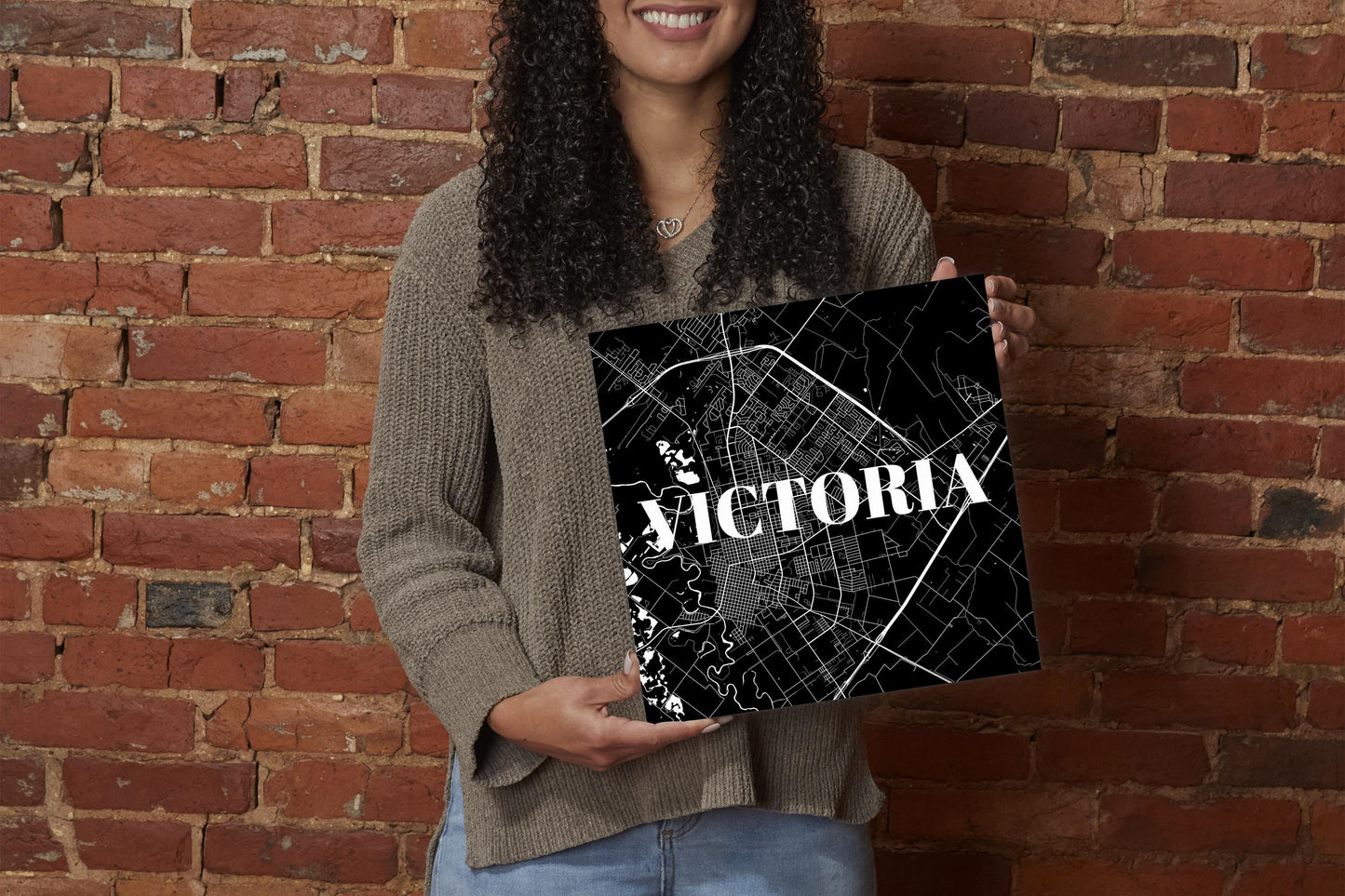 Minimalistic B&W Texas Victoria Map | Wood Sign | Eaches | Min 2