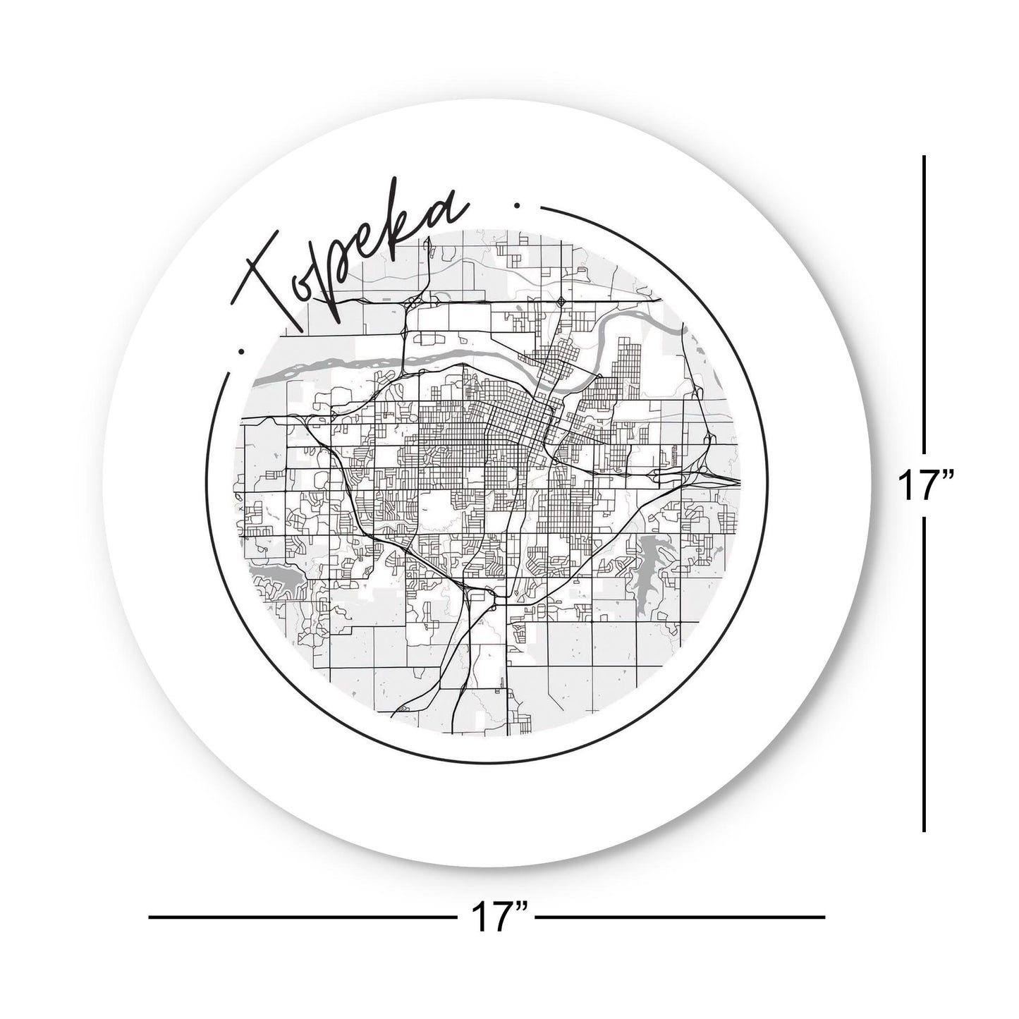 Minimalist B&W Kansas Topeka Circle Map | Wood Sign | Eaches | Min 1