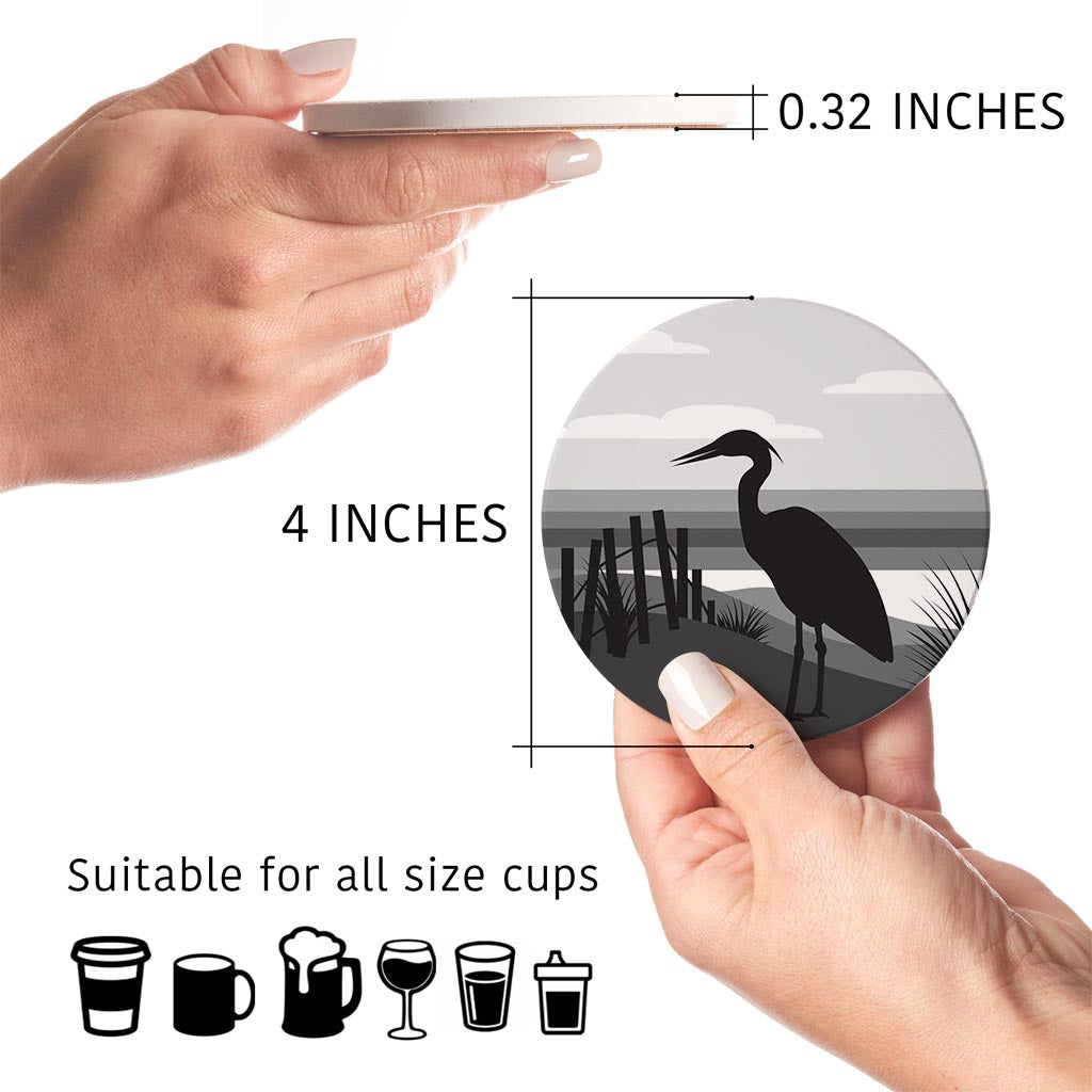 Minimalistic B&W Cape Cod Heron Illustration | Absorbent Coasters | Set of 4 | Min 2