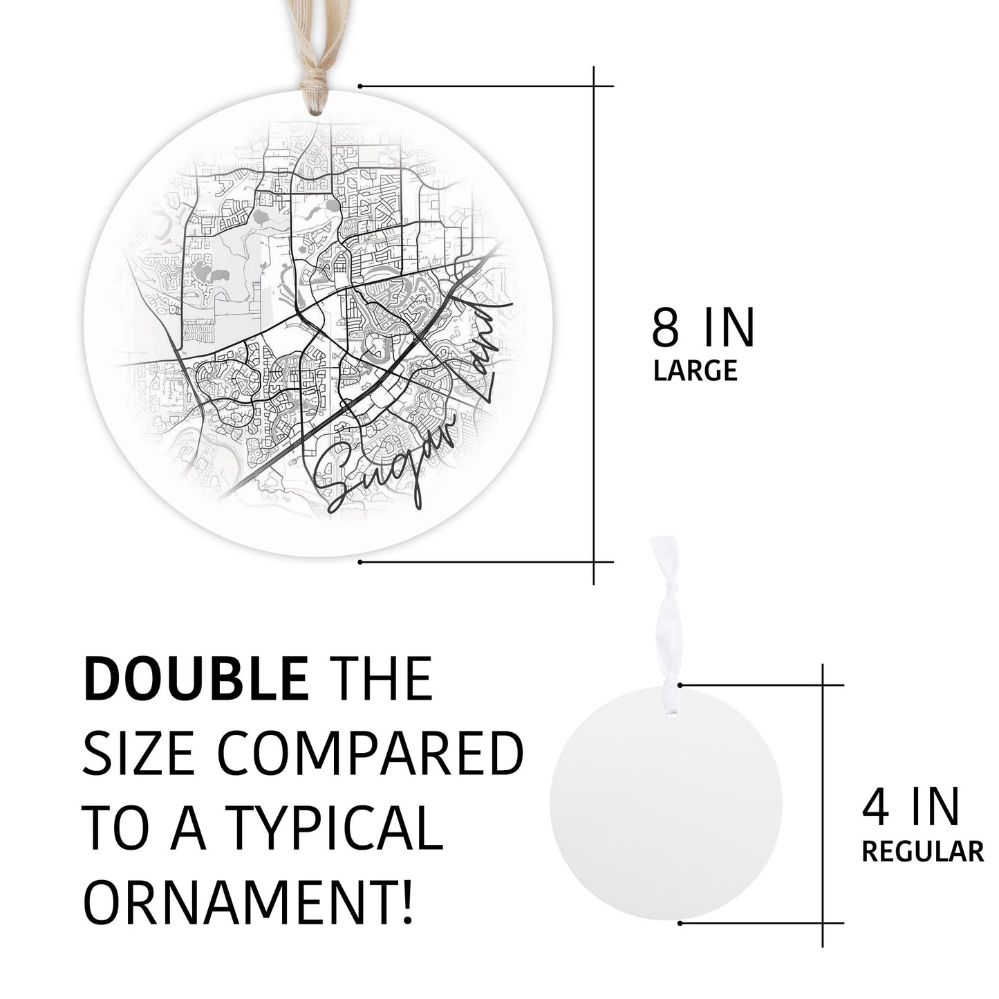 Minimalistic B&W Texas Sugarland Circle Map | Wood Ornament | Eaches | Min 1