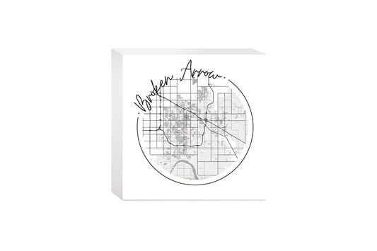 Modern Oklahoma Broken Arrow Map | Wood Block | Eaches | Min 4