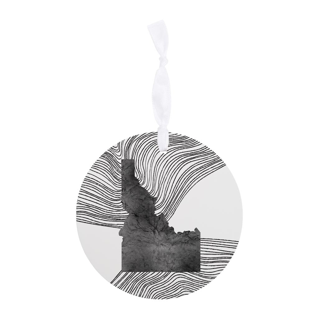 Minimalist B&W Idaho State With Fluid Lines | Wood Ornament | Eaches | Min 6