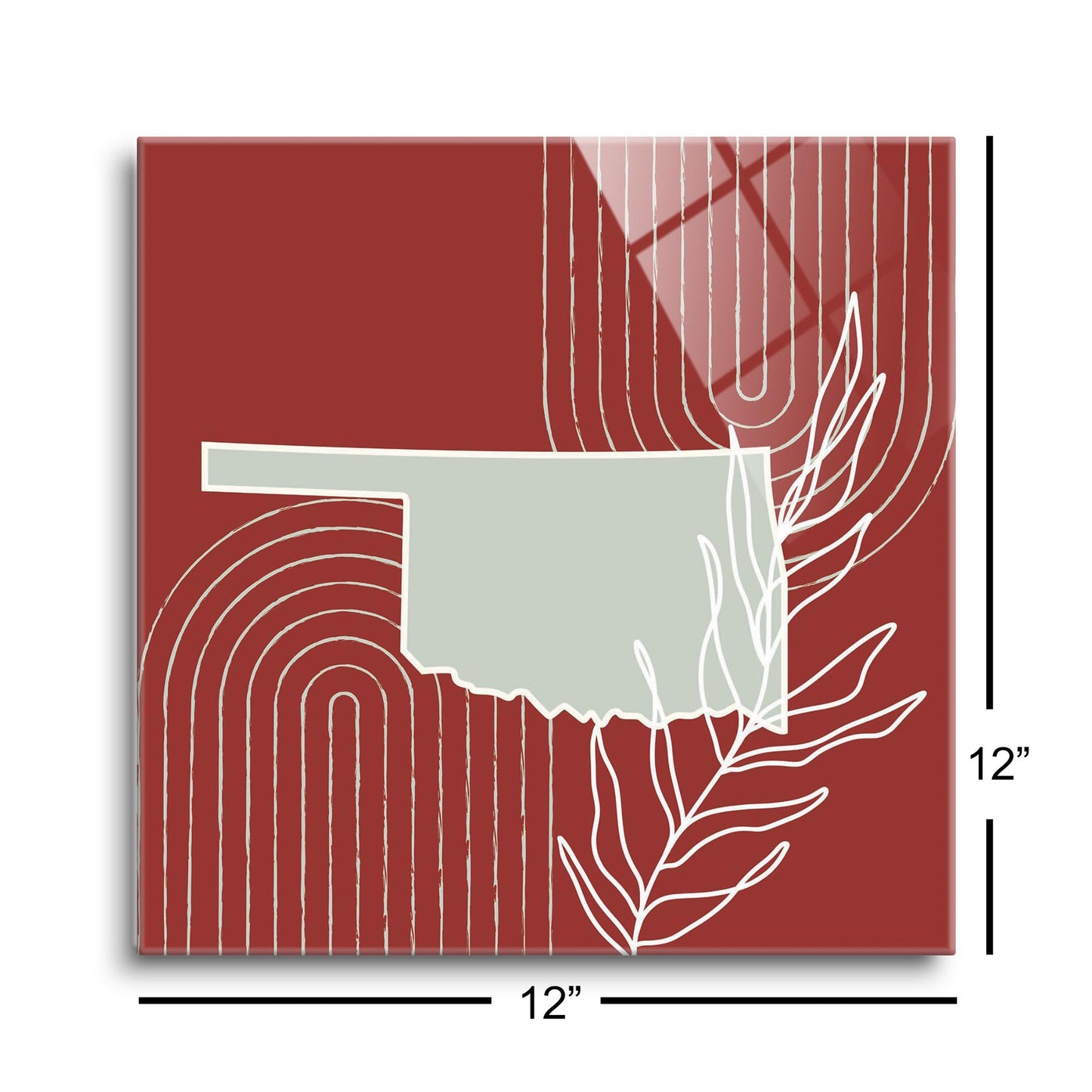 Modern Minimalist Oklahoma State Shape With Leaf | Hi-Def Glass Art | Eaches | Min 1