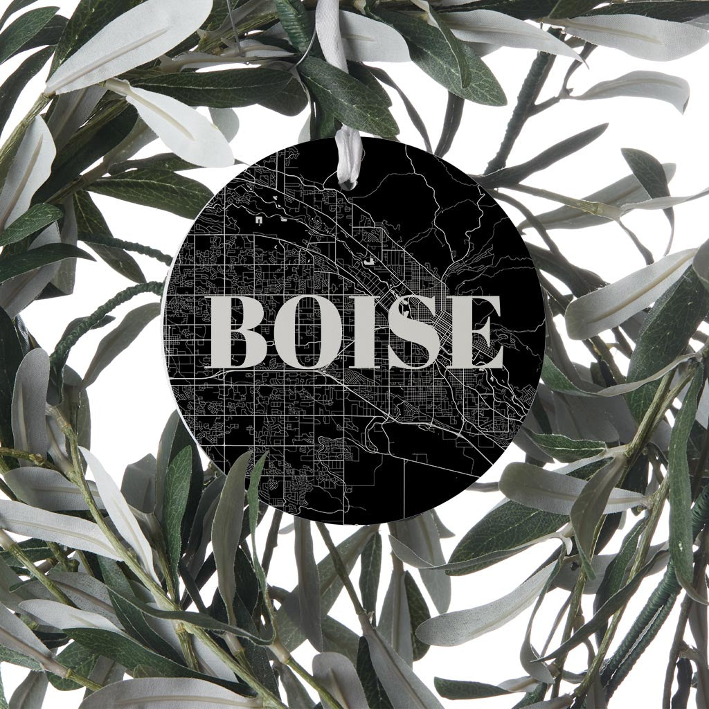 Minimalist B&W Idaho Boise Map | Wood Ornament | Eaches | Min 6