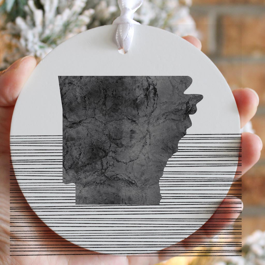 B&W Minimalist Arkansas Lines | Wood Ornament | Eaches | Min 6