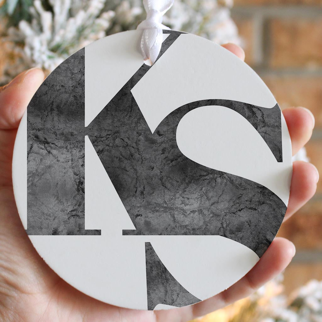 Minimalist B&W Kansas White Initials | Wood Ornament | Eaches | Min 6