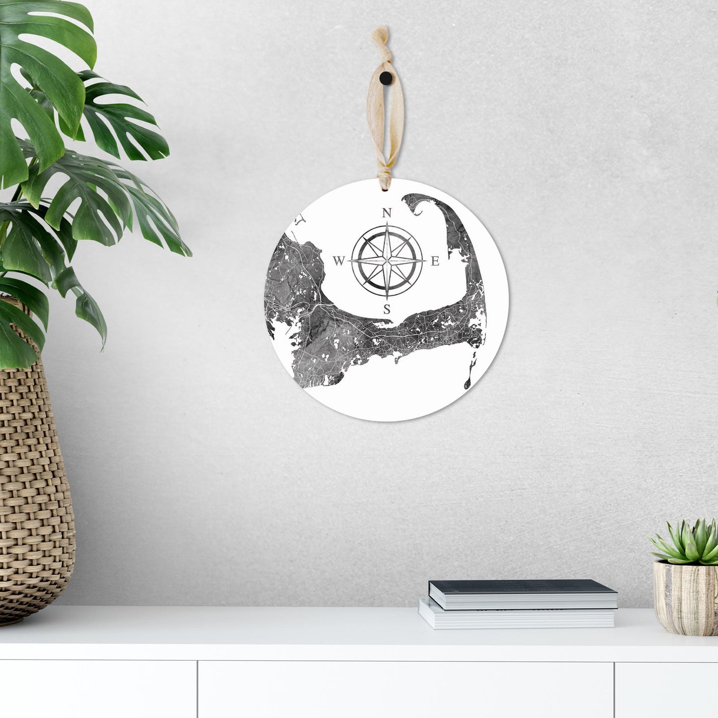 Minimalistic B&W Cape Cod Map With Compass | Wood Ornament | Eaches | Min 1