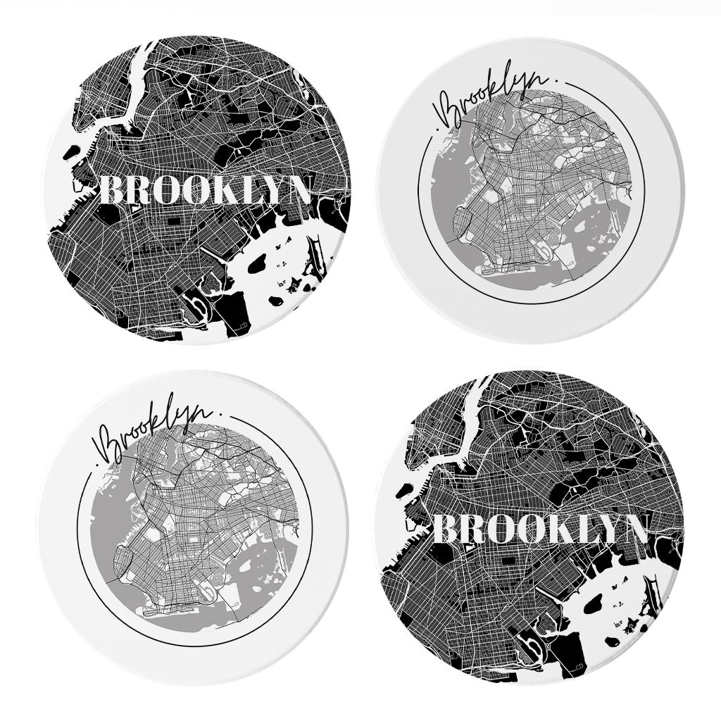 Minimalistic B&W New York Brooklyn Maps| Absorbent Coasters | Set of 4 | Min 2