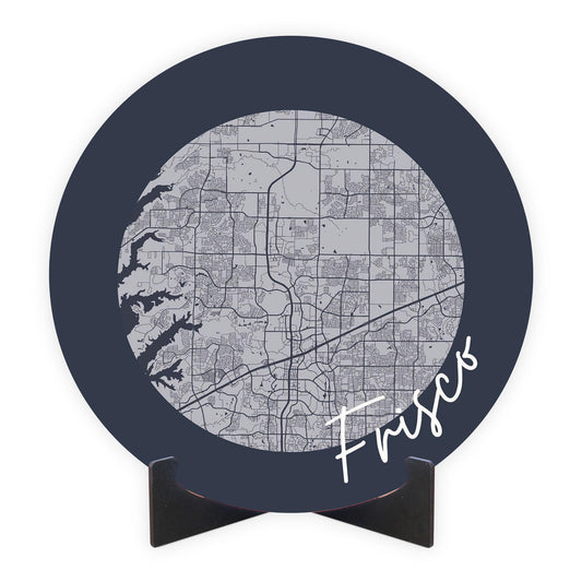 Modern Minimalist Texas Colors Frisco Circle Map | Wood Sign | Eaches | Min 1