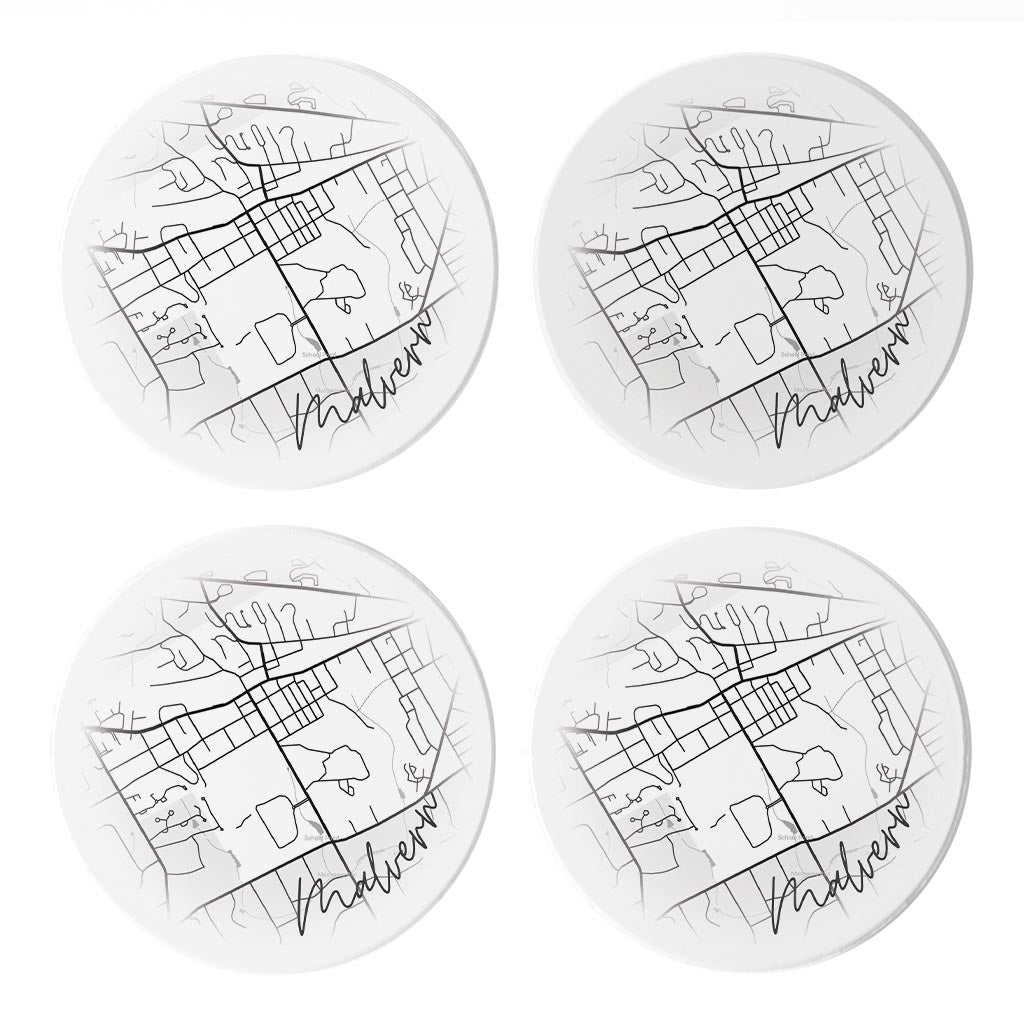 Minimalistic B&W Pennsylvania Malvern Circle Map | Absorbent Coasters | Set of 4 | Min 2