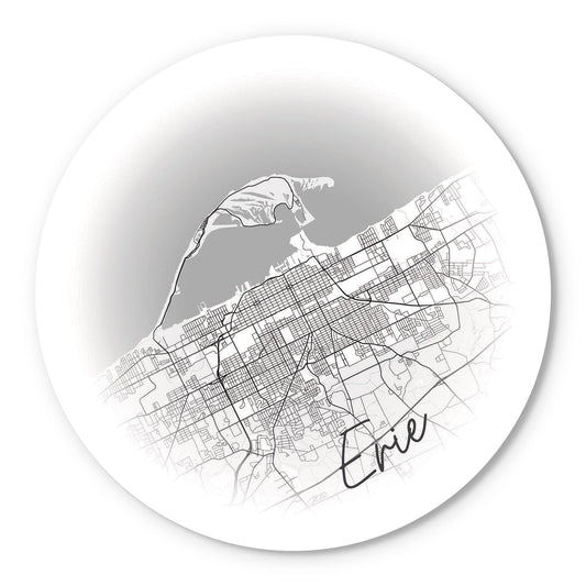 Minimalistic B&W Pennsylvania Erie Circle Map | Wood Sign | Eaches | Min 1