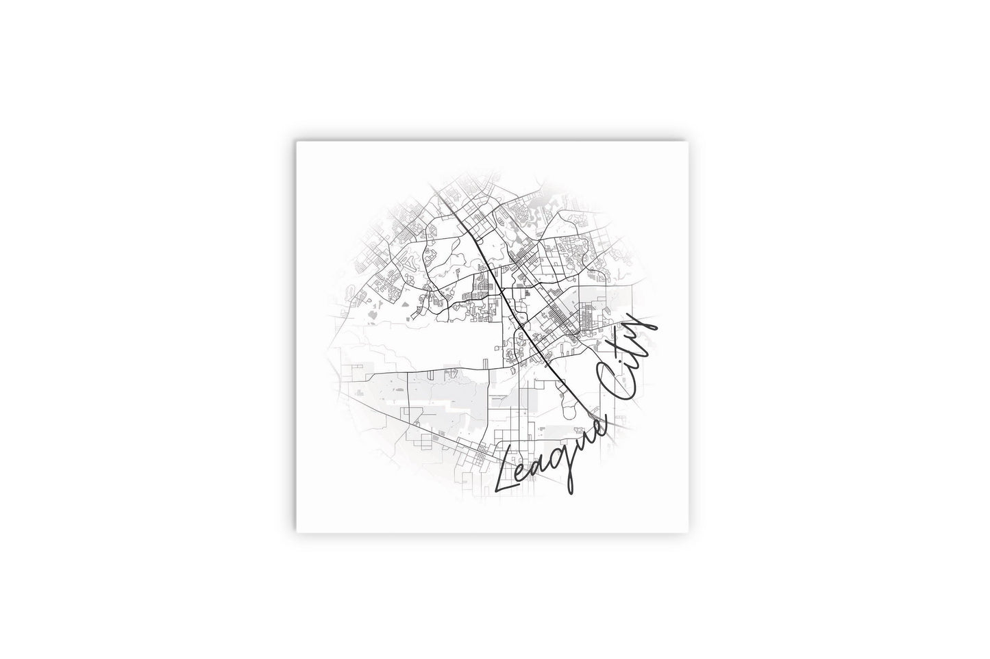 Minimalistic B&W Texas League City Circle Map | Wood Sign | Eaches | Min 2