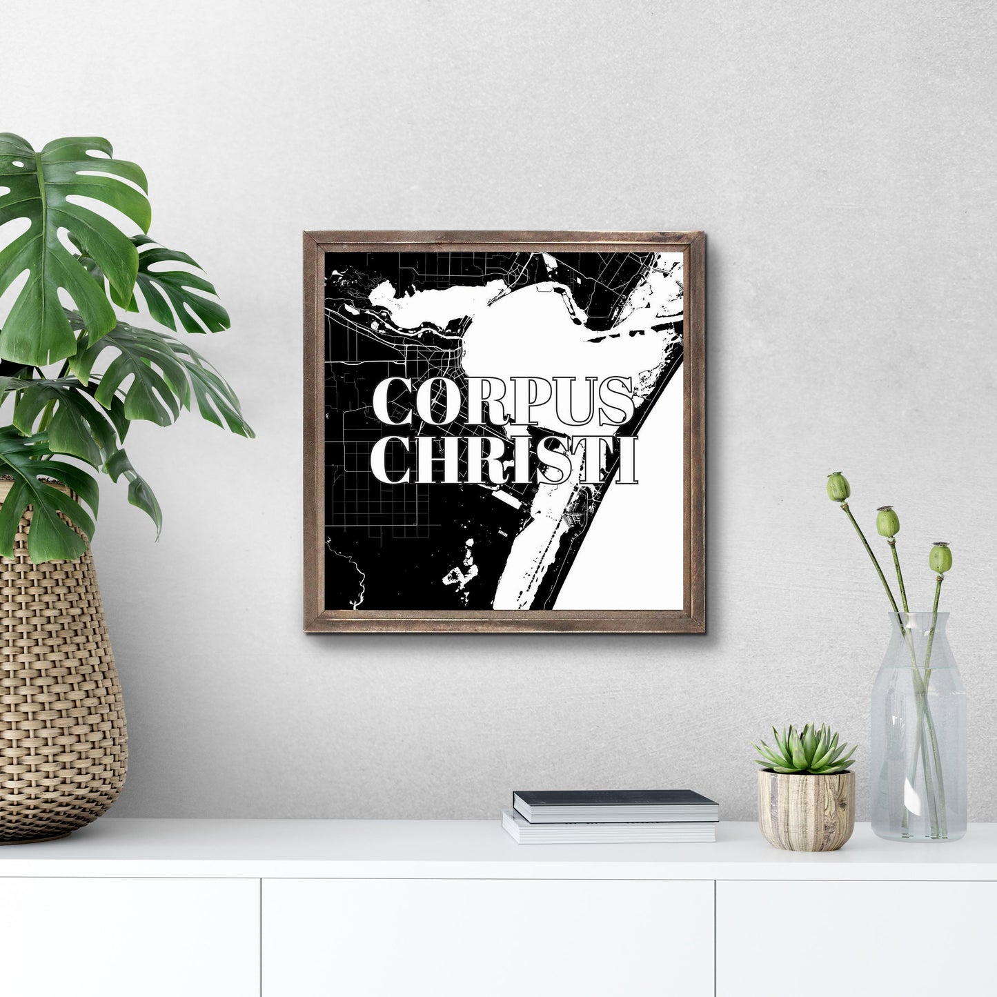 Minimalistic B&W Texas Corpus Christi Map | Wood Sign | Eaches | Min 1