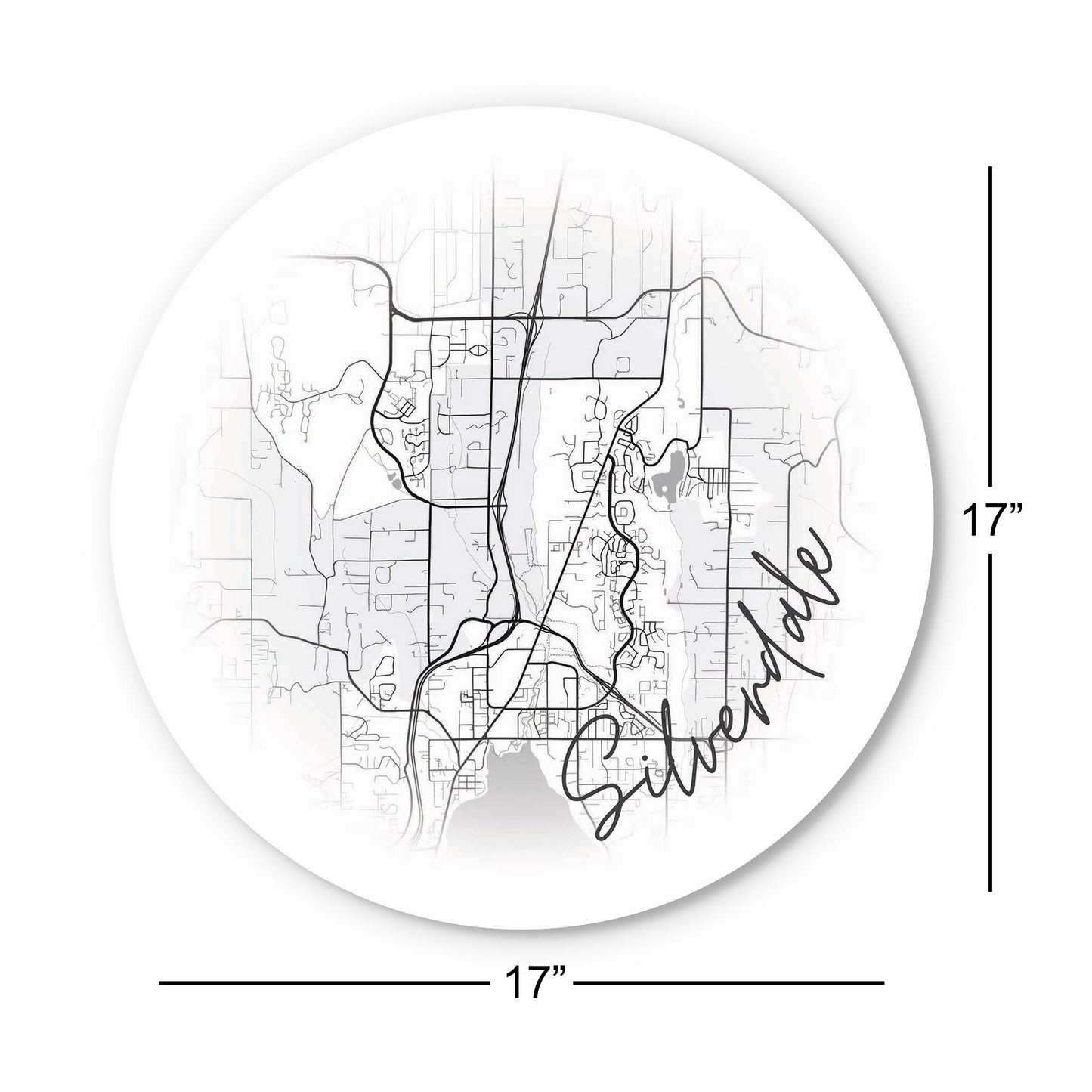 Minimalistic B&W Washington Silverdale Circle Map | Wood Sign | Eaches | Min 1