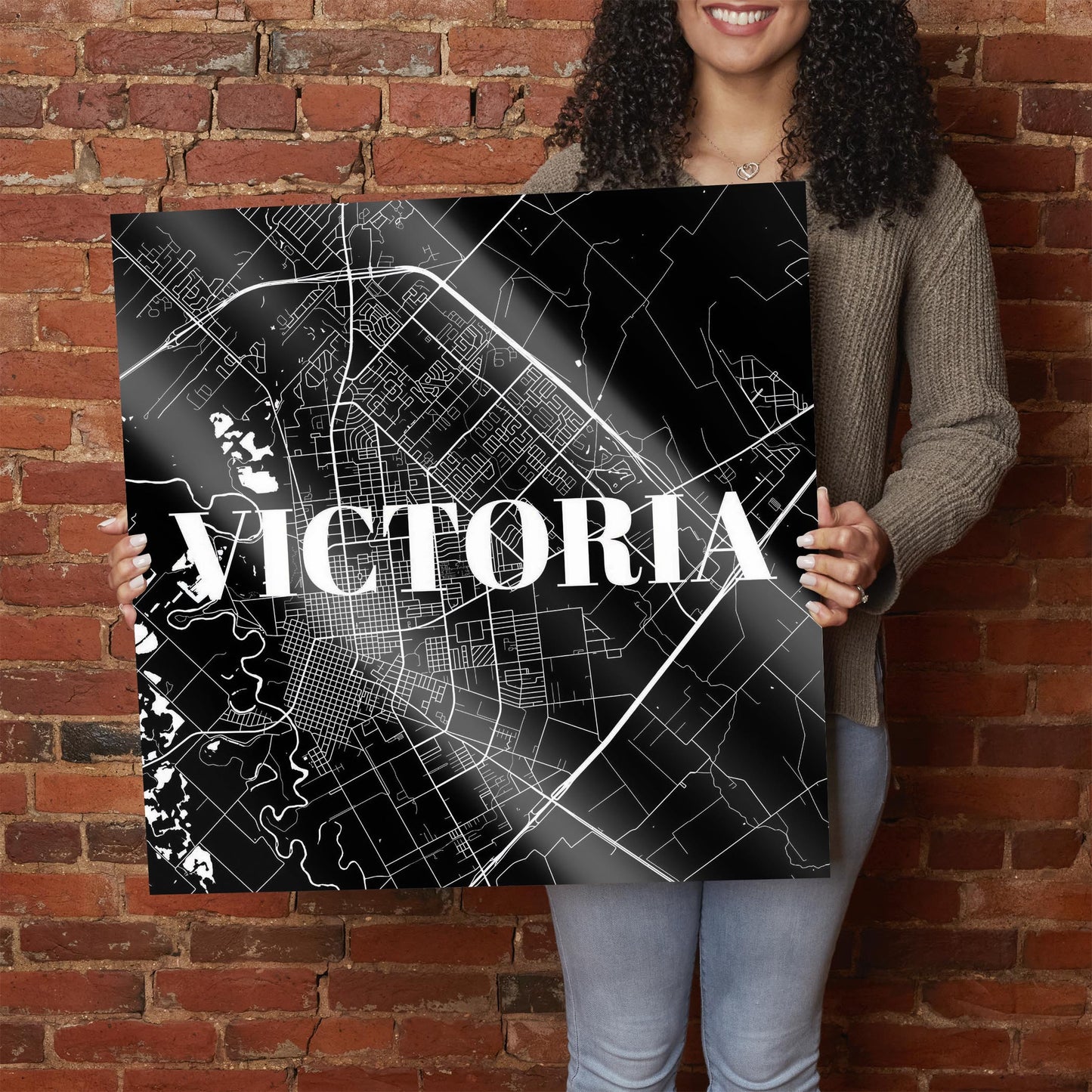 Minimalistic B&W Texas Victoria Map | Hi-Def Glass Art | Eaches | Min 1