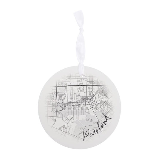 Minimalistic B&W Texas Pearland City Circle Map | Wood Ornament | Eaches | Min 6