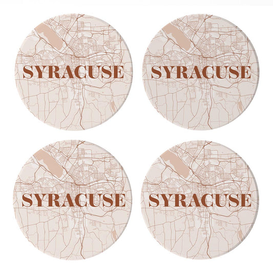 Modern Minimalist New York Syracuse Map | Absorbent Coasters | Set of 4 | Min 2