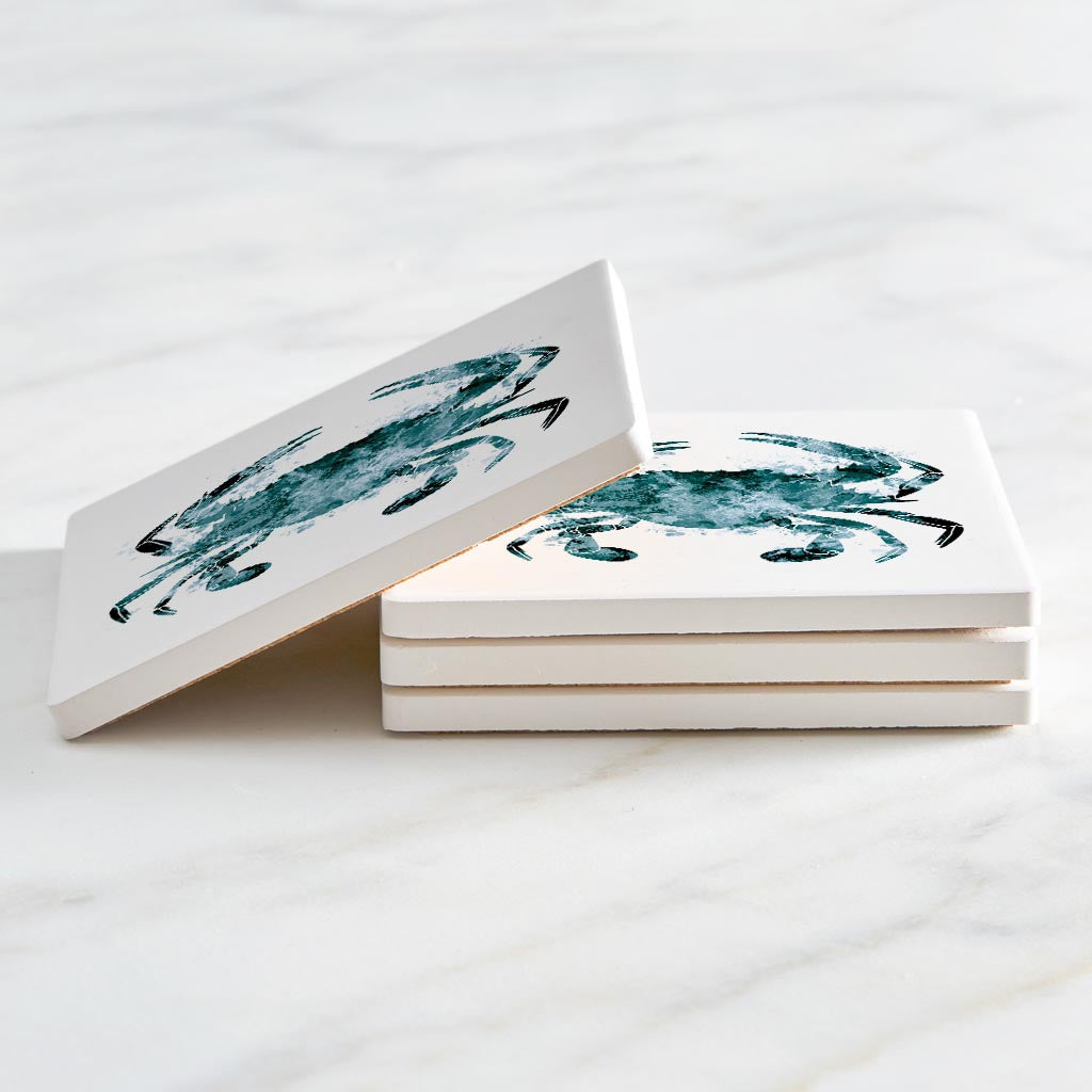 Blue White Water Color Blue Crab | Absorbent Coasters | Set of 4 | Min 2