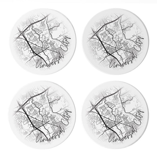 Minimalistic B&W Texas Universal City Circle Map | Absorbent Coasters | Set of 4 | Min 2