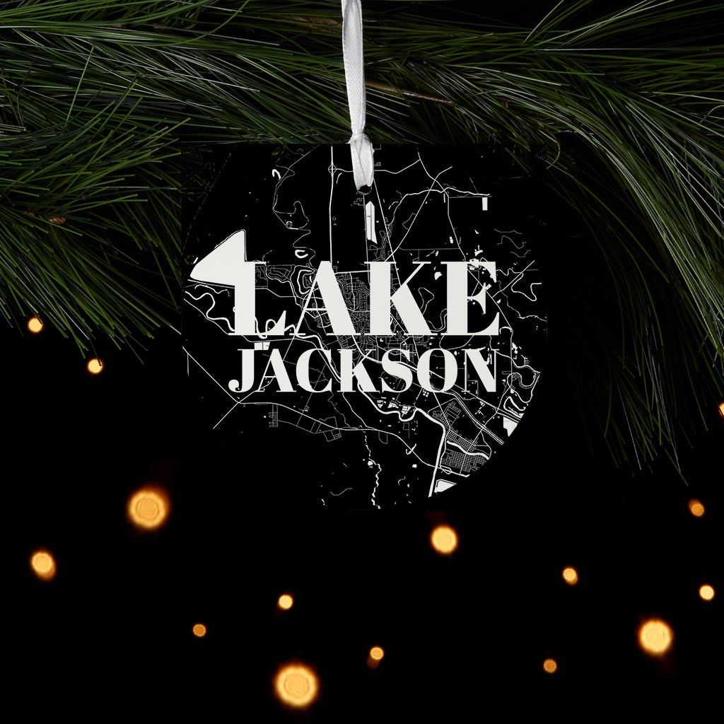 Minimalistic B&W Texas Lake Jackson Map | Wood Ornament | Eaches | Min 6