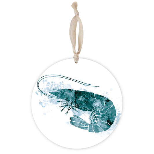 Blue White Water Color Shrimp | Wood Ornament | Eaches | Min 1