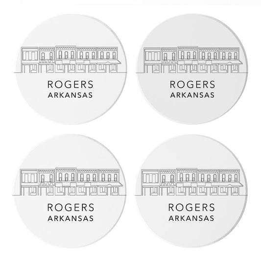 Minimalist B&W Arkansas Rogers Skyline State | Absorbent Coasters | Set of 4 | Min 2