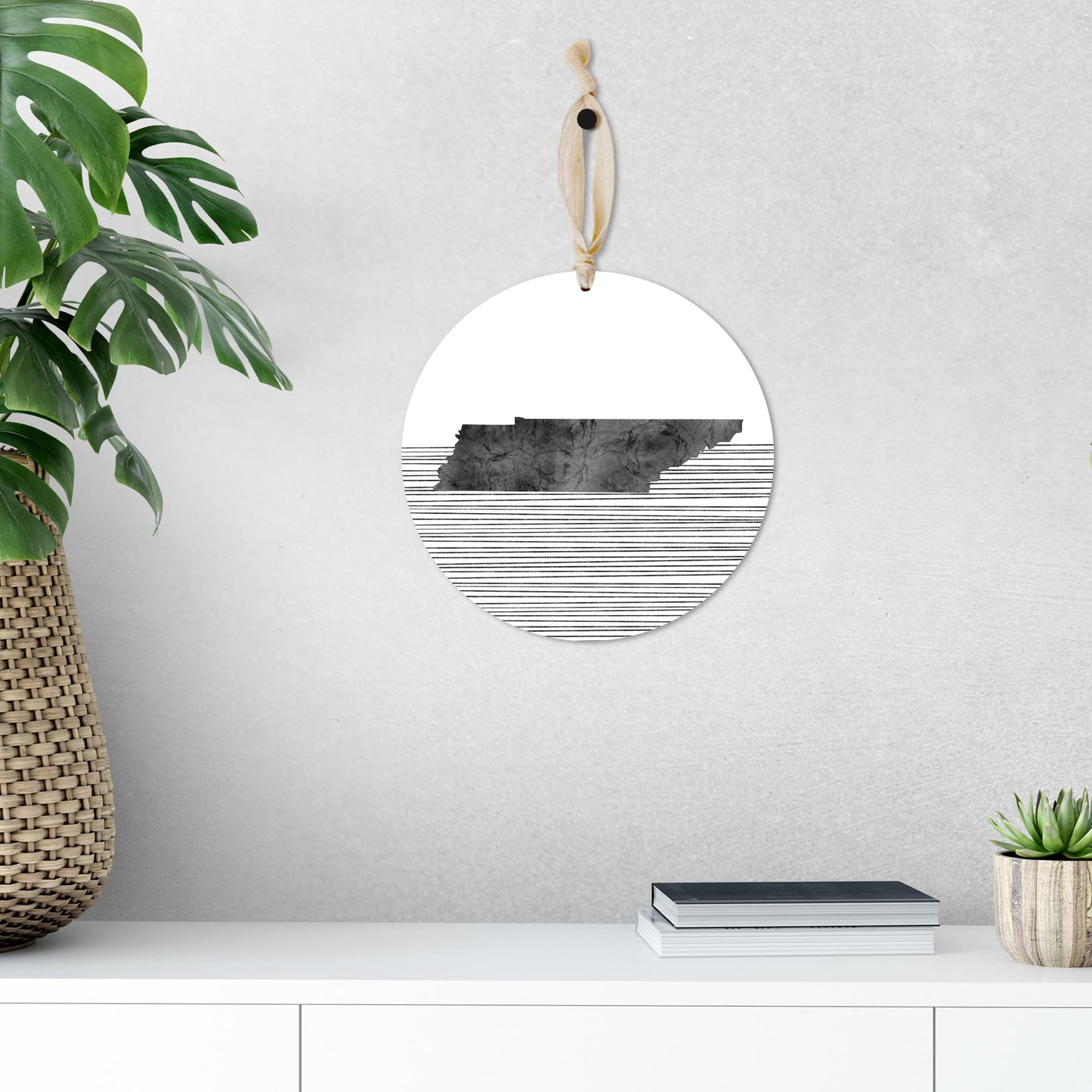 Minimalist B&W Tennessee State With Straight Lines| Wood Ornament | Eaches | Min 1