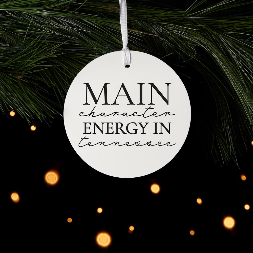 Minimalist B&W Tennessee Main Character Energy | Wood Ornament | Eaches | Min 6