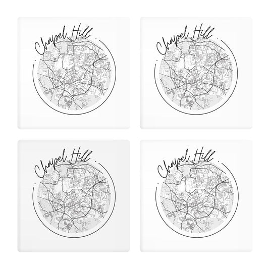 Minimalistic B&W North Carolina Chapel Hill Circle Map | Absorbent Coasters | Set of 4 | Min 2