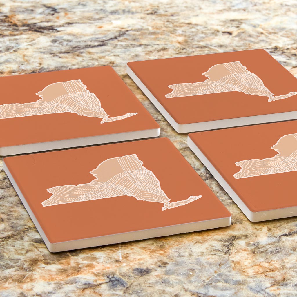 Modern Minimalist New York State Fluid Lines Dark | Absorbent Coasters | Set of 4 | Min 2