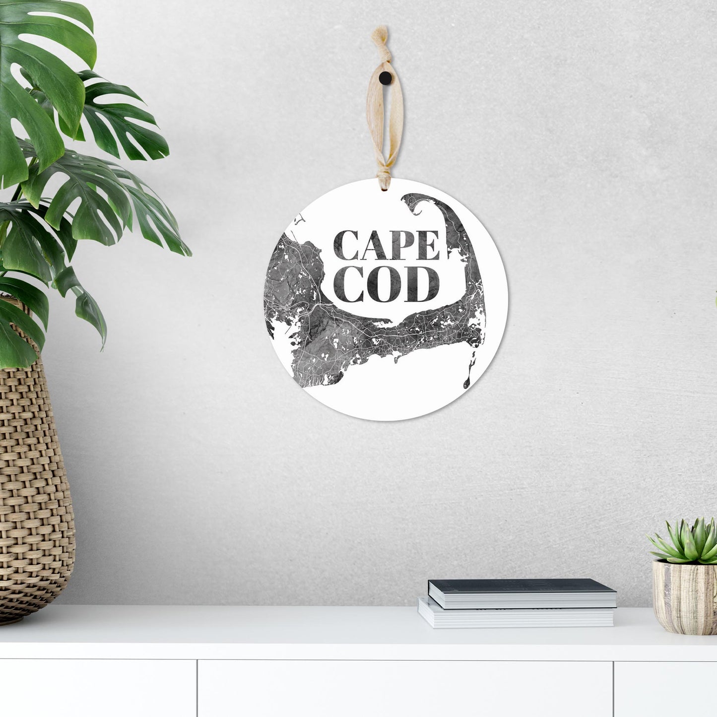 Minimalistic B&W Cape Cod Map | Wood Ornament | Eaches | Min 1