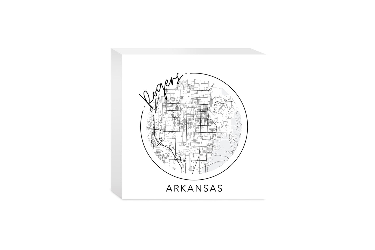 Minimalist B&W Arkansas Rogers Circle Map State | Wood Block | Eaches | Min 4