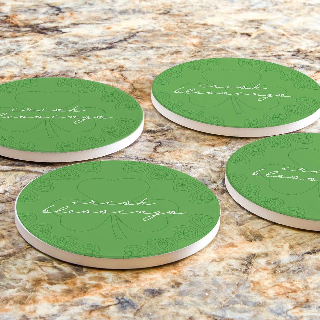 Light Green Shamrock Irish Blessings | Absorbent Coasters | Set of 4 | Min 2